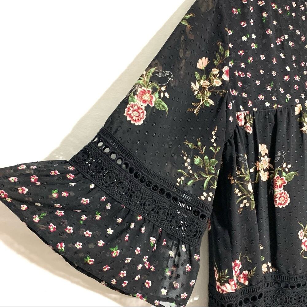 Anthropologie Maeve Steffy Floral Bohemian Babydoll Black Ruffled Blouse size S - Picture 8 of 14